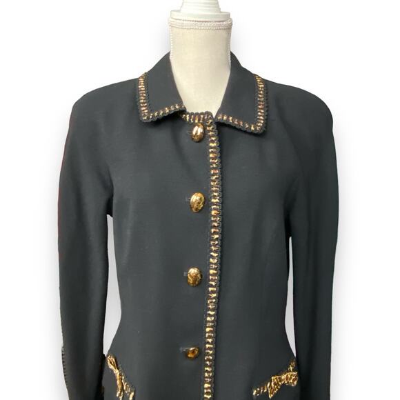 Vintage Rickie Freeman for TeriJon Black Wool Blazer w/ Animal Print Trim Sz 12 - Picture 5 of 10